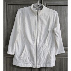 Chicos Zenergy All White Zip Up Activewear Sweater 3/4 Sleeve Size 4/6